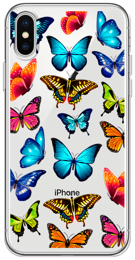 Силиконовый чехол на Apple iPhone XS Max (10S Max) / Айфон Иск Эс Макс "Разные бабочки", прозрачный
