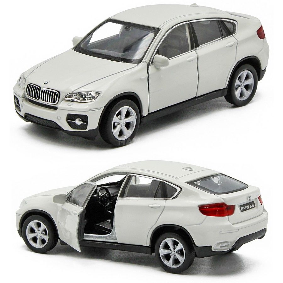 Машинка металлическая 1:39 BMW X6 (БМВ) инерционная, двери открываются / Белый