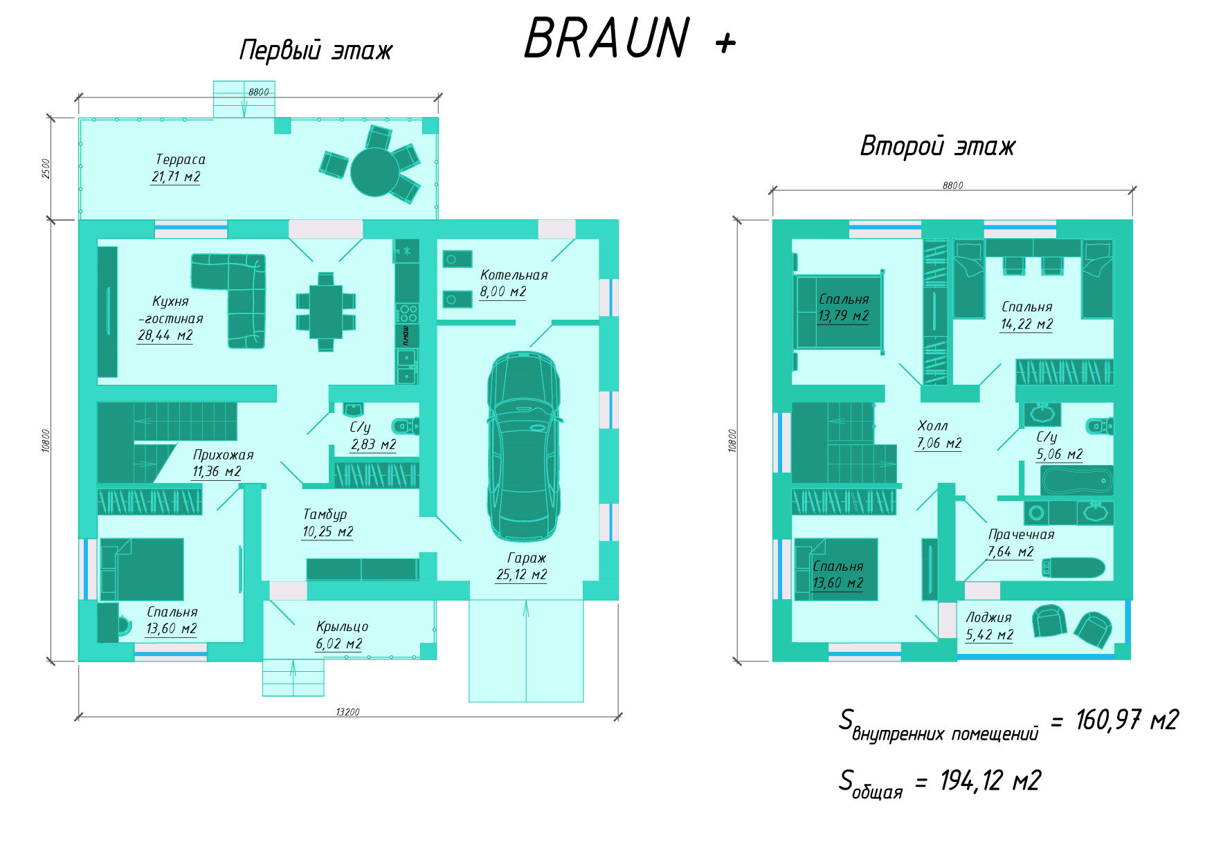 Готовый проект двухэтажного дома с гаражом Браун+ (Braun+) - фотография № 2