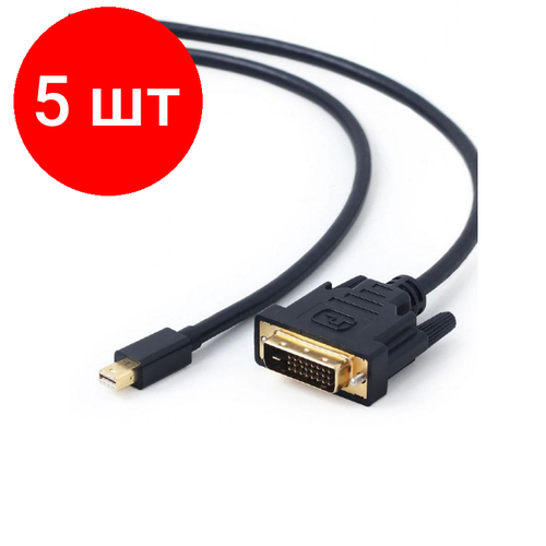 Комплект 5 штук, Кабель mDP - DVI, M/M, 1.8 м, поз. р, Cablexpert, чер, CC-mDPM-DVIM-6 кабель mdp dvi cablexpert cc mdpm dvim 6 20m 25m 1 8м черный позолоченные разъемы пакет