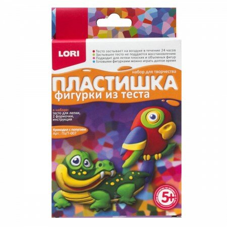 LORI Пластишка Фигурки из теста. Крокодил с попугаем (тесто для лепки, формочки) (в коробке) (от 5 л