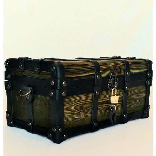 Шкатулка зеленная 35 19 16 ( дерево , кожа) авторская