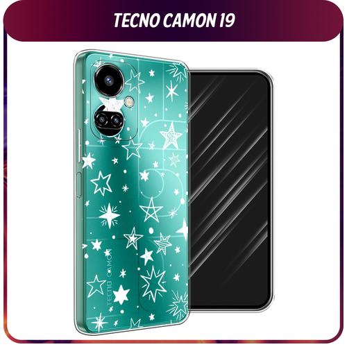 Силиконовый чехол на Tecno Camon 19/19 Pro 4G / Текно Камон 19/19 Про 4G Звездочки графика белая, прозрачный силиконовый чехол на tecno camon 19 19 pro 4g текно камон 19 19 про 4g собачка в шапке лягушки