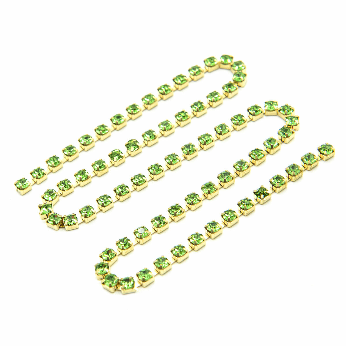 ЦС009ЗЦ3 Стразовые цепочки (золото), зеленый, размер 3 мм, 30 см/упак