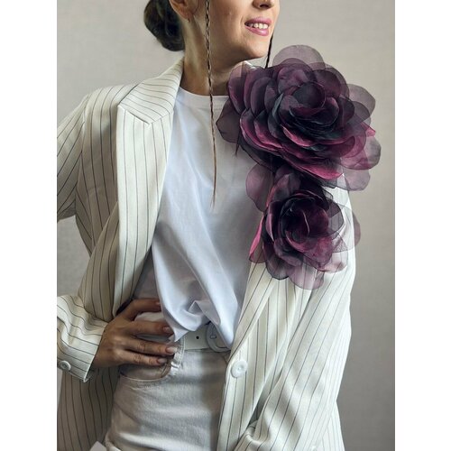 фото Брошь брошь "большой цветок каталина" из ткани, набор 2 шт, фиолетовый, бордовый
