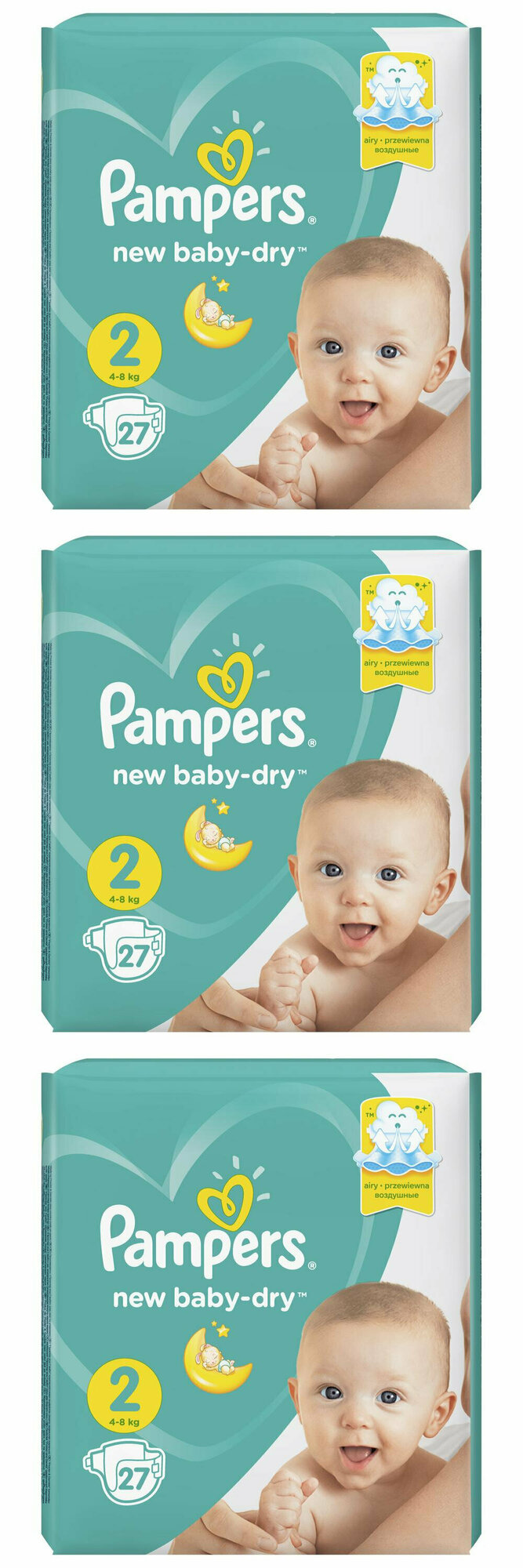 Pampers Подгузники детские New Baby-Dry для новорожденных 4-8 кг, 2 размер, 27 шт, 3 упаковки