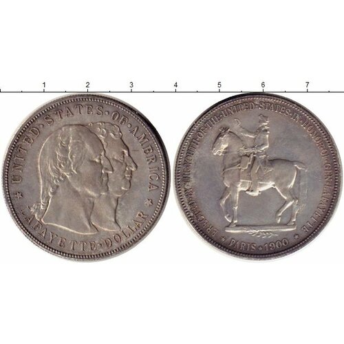 Клуб Нумизмат Монета доллар Америки 1900 года Серебро Джордж Вашингтон и маркиз Ла Файет