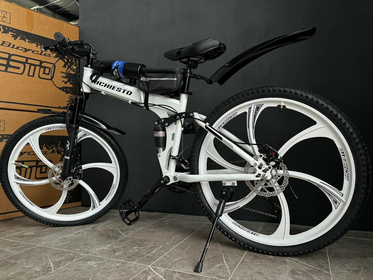 фото Велосипед складной Двухподвесной Richiesto 26 дюймов Дисковый тормоз, белый