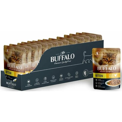 Mr.Buffalo Влажный корм для котят Kitten, нежный цыпленок в соусе, 85 г, 24 шт влажный корм для кошек mr buffalo kitten нежный цыпленок в соусе 85 г кусочки в соусе