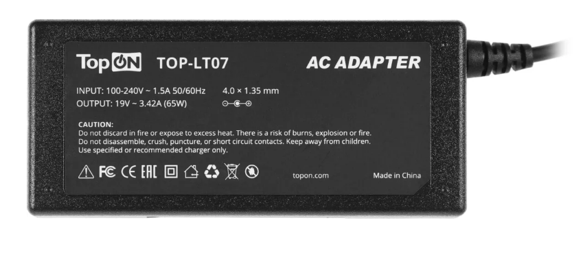 Зарядное устройство TopON TOP-LT07 19V -> 3.42A для Asus UX42 UX52 (4.0x1.5 mm) 65W - фото №11
