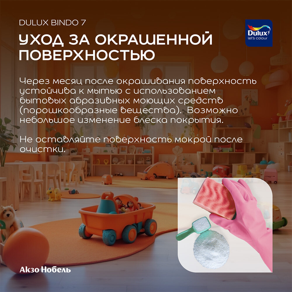 Краска моющаяся Dulux Bindo 7 экстрапрочная база BС бесцветная 1 л