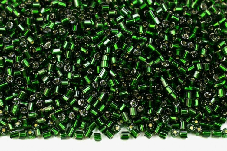 Бисер чешский PRECIOSA рубка 10/0 57060 зеленый, серебряная линия внутри, 50г