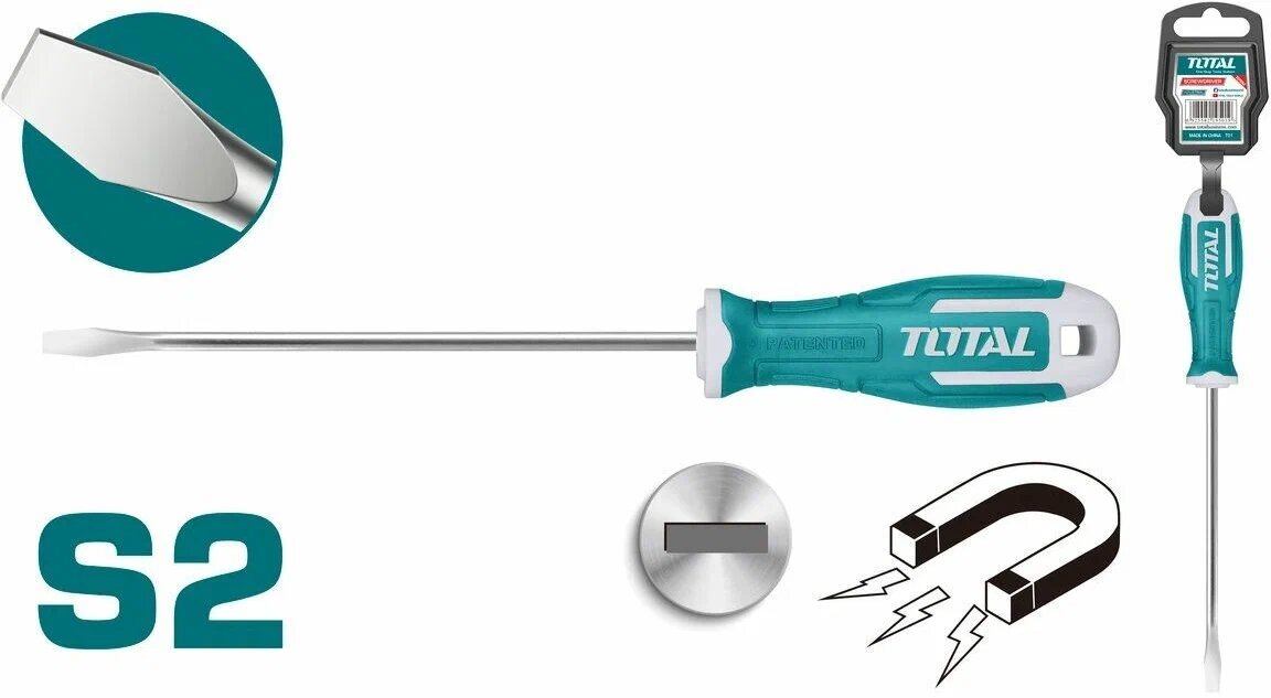 Отвертка TOTAL THT268150 прямая S2 150мм/8мм