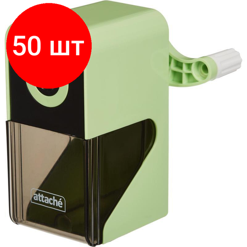 Комплект 50 штук, Точилка механическая Attache Bright Colours, авто-фиксация карандаша, зеленый