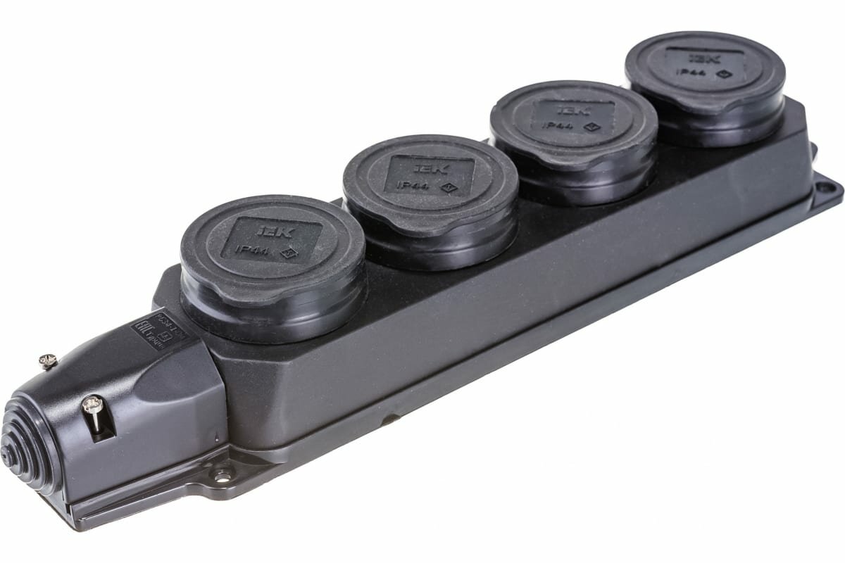 фото Колодка 4гн с З/К черная каучук с крышкой IP44 омега РБ34-1-0м IEK