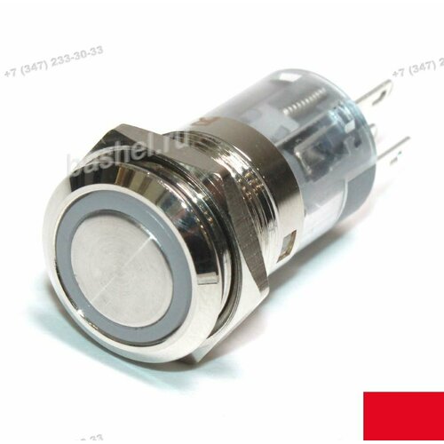 Кнопка антивандальная LAS1-AGQ-11E/R/N on-(on), LED-12V, 5A, 250В, красная подсветка, RUiCHi