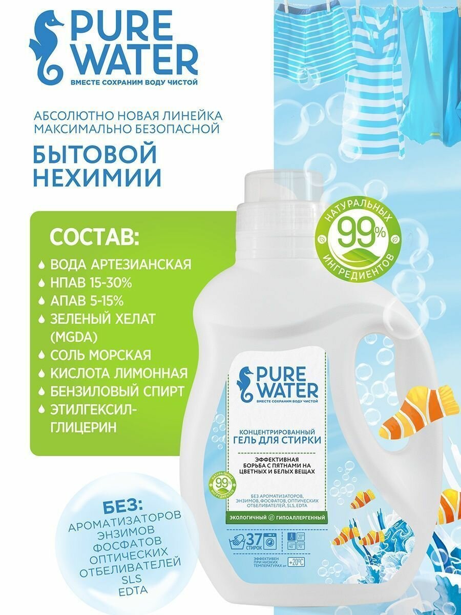 Концентрированный гель для стирки PURE Water 480 мл - фото №9