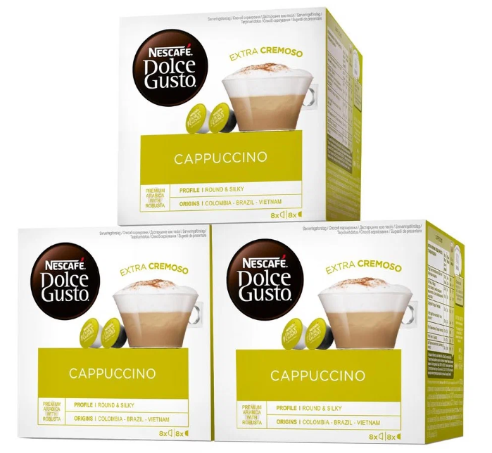 Кофе в капсулах Nescafe Dolce Gusto Cappuccino, 24 порций, 16 кап. в уп, 3 уп.