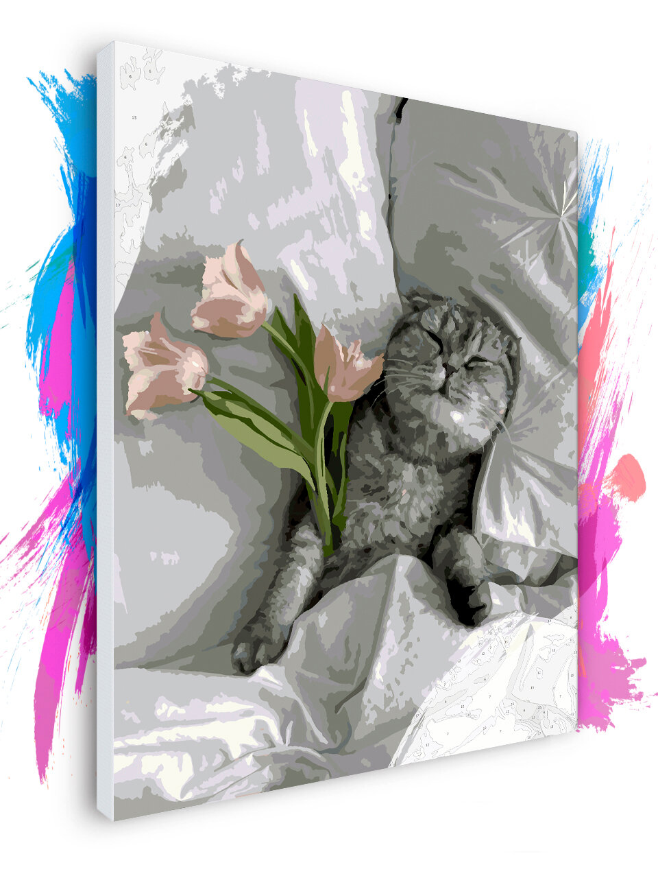 Картина по номерам на холсте Кот с цветами, 30 х 40 см