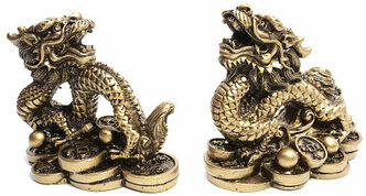 Статуэтка Фэн-Шуй дракон - дарует мощную защиту бержет и приумножает богатство (разный дизайн, полистоун (под бронзу), размер 7 см на 6см.), 1 шт.