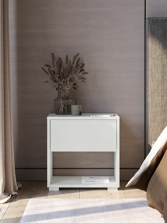 фото Тумба прикроватная цвет белый, открывание от нажатия push pull, направляющие скрытого монтажа, модель Сан-Франциско, 42х35х42 см