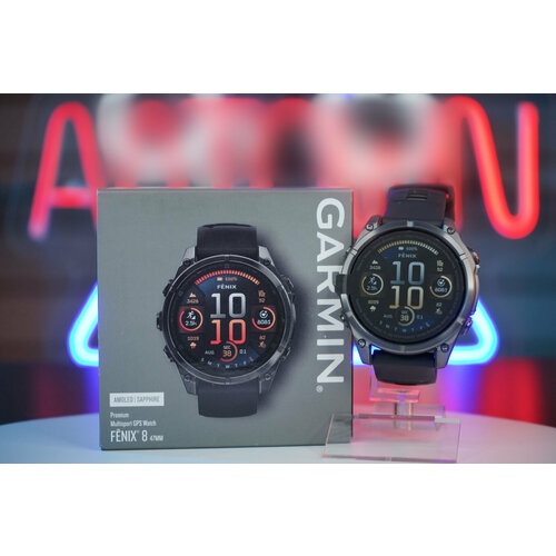 Garmin Fenix 8 - 47 мм AMOLED Sapphire Carbon Gray DLC Titanium with Black Pebble Gray Silicone Band 16299000₽