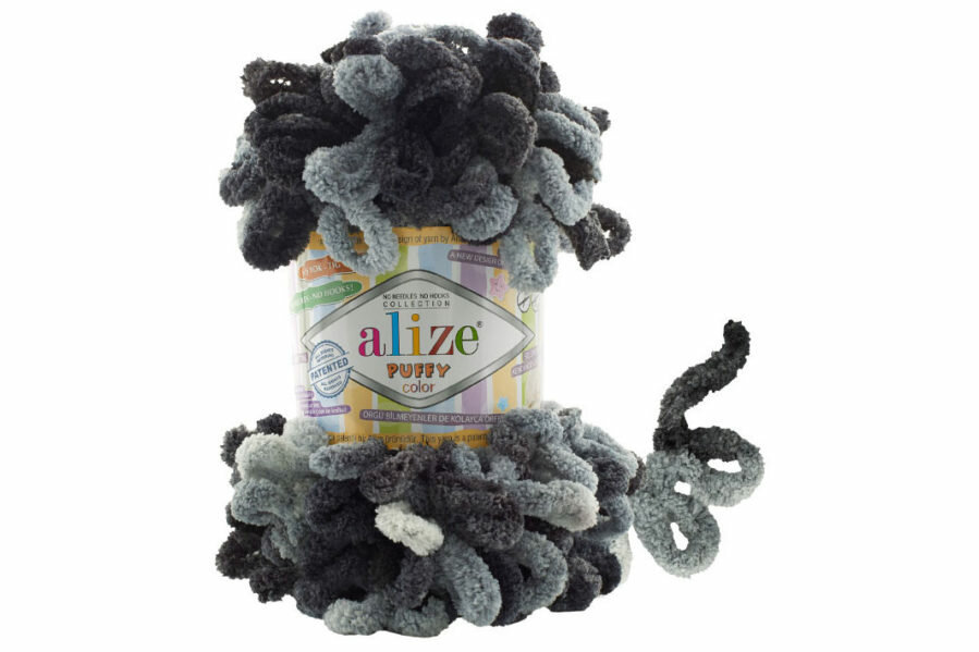 Пряжа Alize Puffy color светло-серый/темно-серый (6532), 100%микрополиэстер, 9м, 100г, 3шт