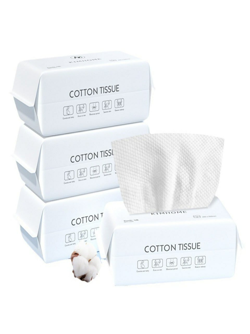 Одноразовые косметические хлопковые полотенца (салфетки) для лица KimHome Cotton Tissue, 80 штук — фото 1