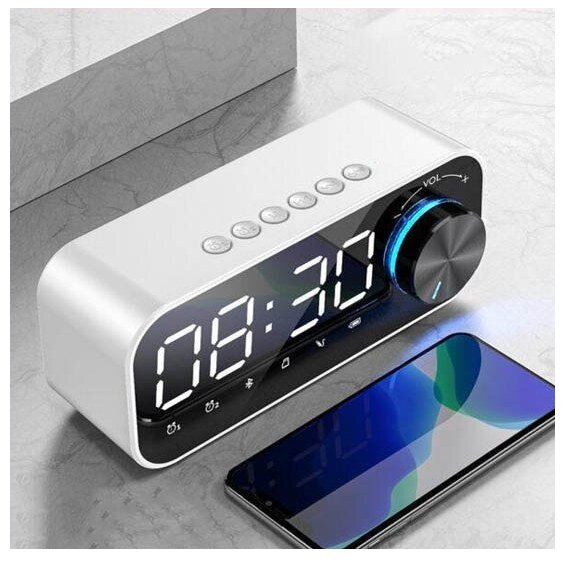 Беспроводная колонка с часами и будильником Recci Clock Wireless Speaker, BT 5.0, 1200 mAh, microSD/TF, Белый+Черный