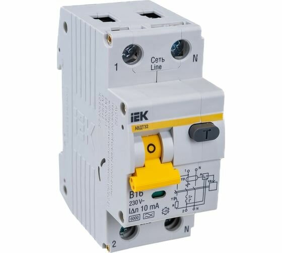 Дифавтомат АВДТ-32 1п+N C 16А 10мА IEK MAD22-5-016-C-10