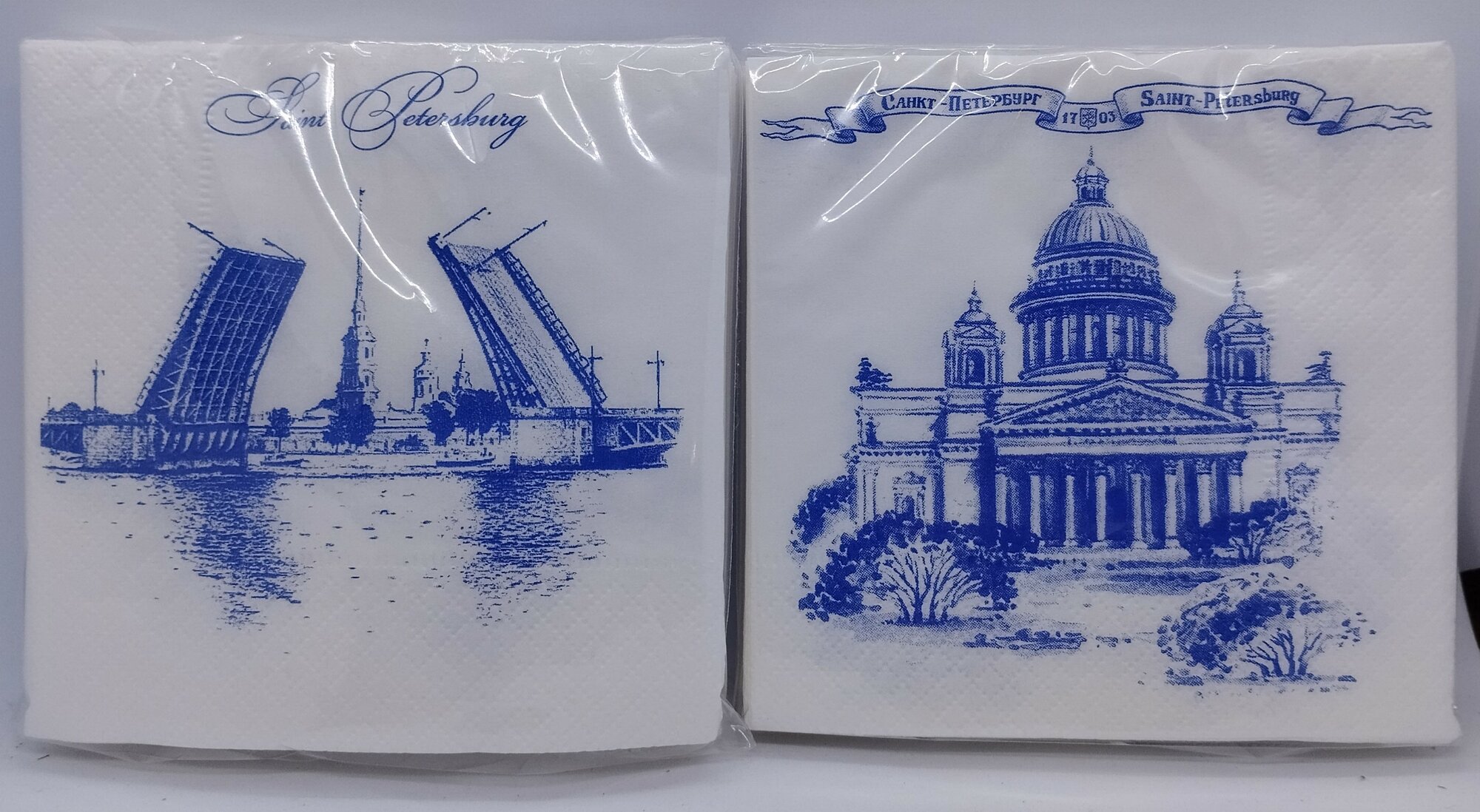 Набор из двух пачек сувенирных салфеток, " Мосты, Исаакий", гжель, графика