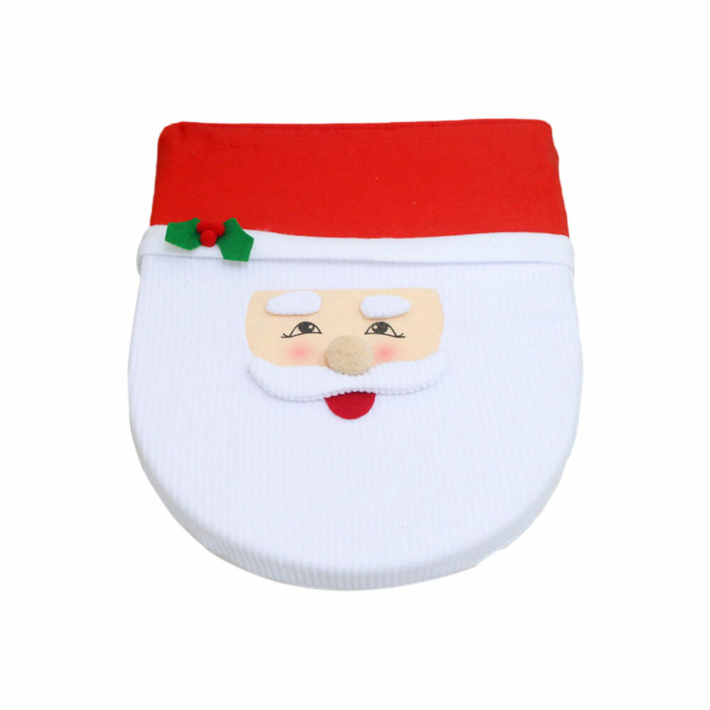 Christmas Pattern Mildew Proof Waterproof Bathroom Toilet Seat Cover Foot Pad and Water Tank Set
