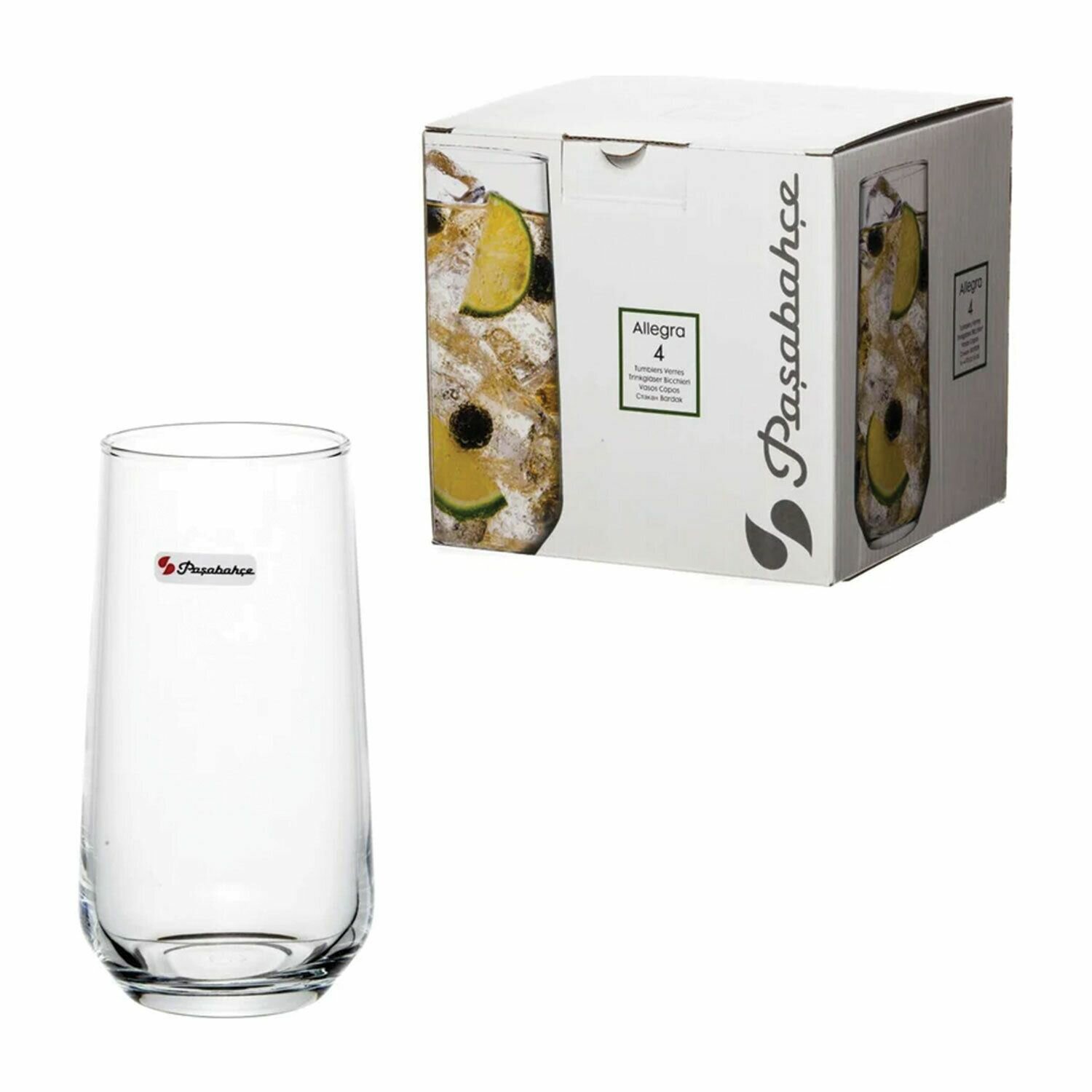 Стаканы Pasabahce высокий, объем 470 мл, 4 штуки, стекло "Аллегра" фирменная подарочная упаковка
