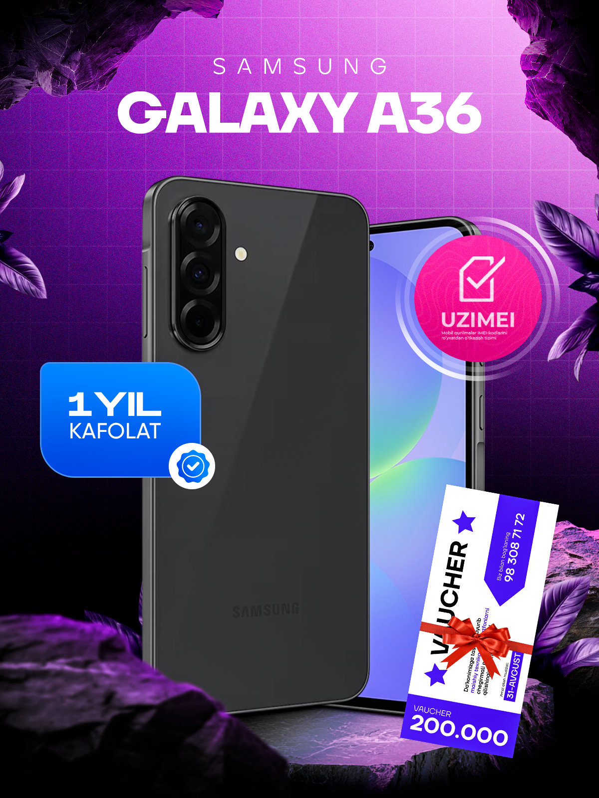Smartfon Samsung Galaxy A36 5G, Nano + eSIM, NFC, 120 Gts Super AMOLED, Snapdragon 6 Gen 3