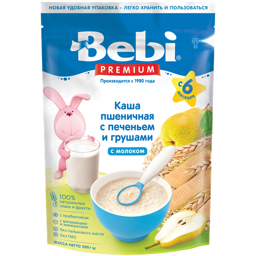 Каша Bebi молочная пшеничная с печеньем и грушами, с 6 месяцев каша bebi молочная пшеничная с яблоком и бананом с 6 месяцев