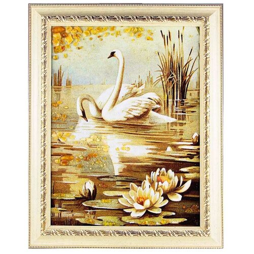 Картина «Пара лебедей» из балтийского янтаря