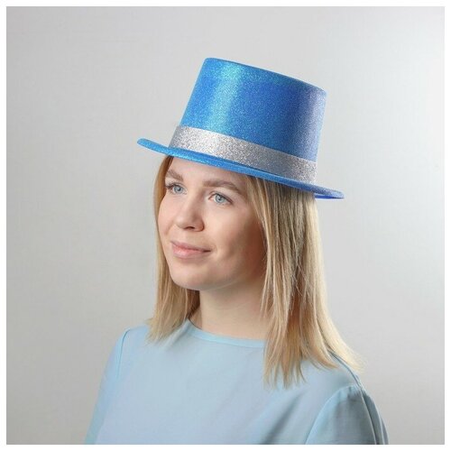 фото Шляпа пластиковая «фееричный цилиндр», р-р. 56, цвет синий без бренда