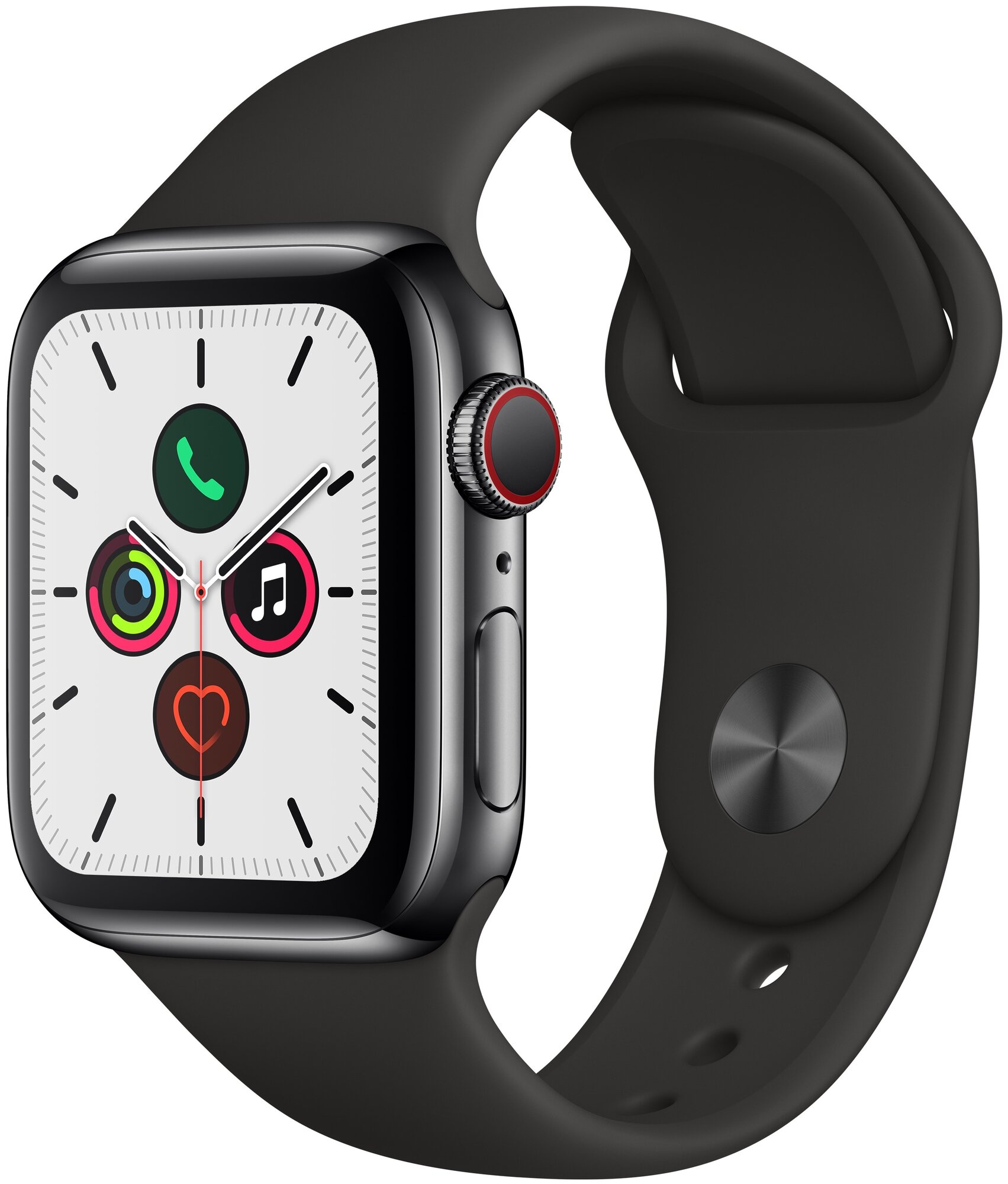 Apple Watch Series 5 GPS+ Cellular 40mm Space Black Stainless Steel Case with Black Sport Band MWX82