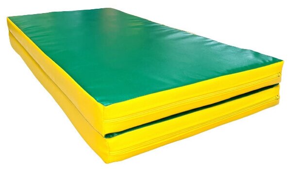 Мат спортивный гимнастический детский складной 1000х1000х60мм КЗ зеленый/желтый