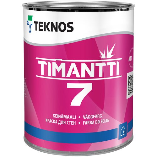 Краска акриловая TEKNOS Timantti 7 влагостойкая моющаяся матовая база 3 бесцветный 2.7 л