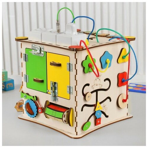 Бизикуб «Развивающий куб» с электрикой 25×25 см игровой развивающий центр бизикуб куб руль для малыша разноцветный