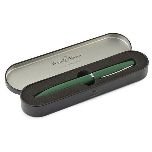 Ручка BrunoVisconti, шариковая автоматическая , 1 мм, синяя, в чёрном футляре, Portofino (зеленый металлический корпус), Арт. 20-0251-03/01