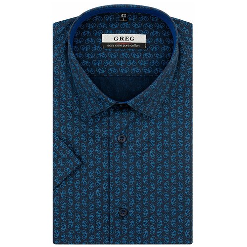 фото Рубашка мужская короткий рукав greg 223/201/9152/z/1p, полуприталенный силуэт / regular fit, цвет синий, рост 174-184, размер ворота 40