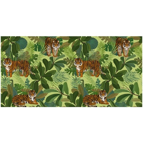 Фотообои Уютная стена Тигры в джунглях на светлом 540х270 см Виниловые Бесшовные (единым полотном)