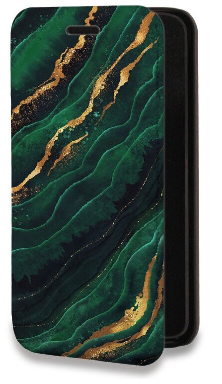 Дизайнерский горизонтальный чехол-книжка для Хуавей П Смарт 2021 / Huawei P Smart (2021) Мрамор зеленое золото