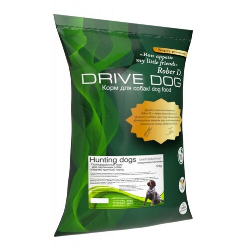 DRIVE DOG Hunting Dogs beef/rabbit/liver 15кг полнорационный сухой корм для Охотничьих собак средних и крупных пород говядина кролик и печень