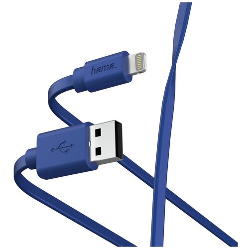 Кабель Hama 00187232 USB (m)-Lightning (m) 1 м, синий, плоский кабель hama h 39673 usb 3 0 a b m m 5 0 м экран 5 гбит с не совмест с устр usb 2 0 3зв синий