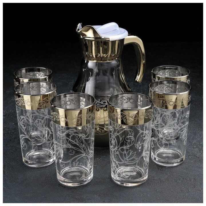 Набор питьевой «Флора» 7 предметов: кувшин 1 л стакан 230 мл с гравировкой и напылением 6 шт
