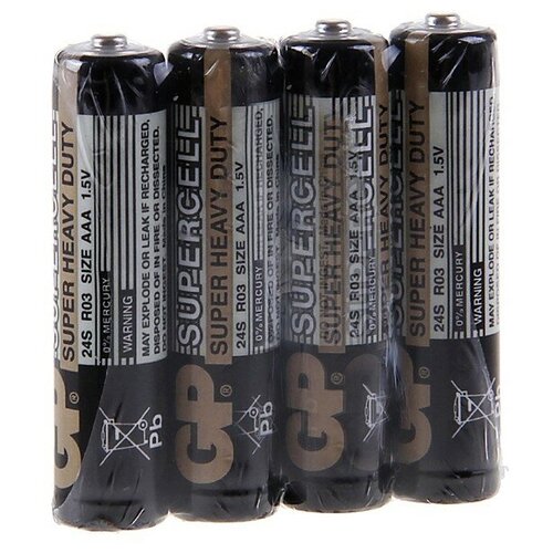 Батарейка солевая GP Supercell Super Heavy Duty, AAA, R03-4S, 1.5В, спайка, 4 шт. батарейка солевая gp supercell super heavy duty aaa r03 4s 1 5в спайка 4 шт