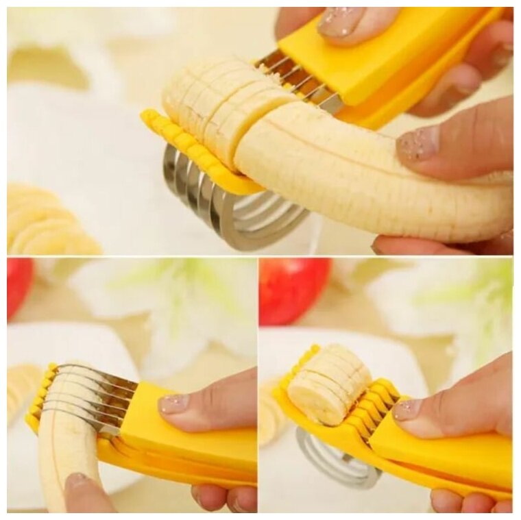 Нож-шинковка / Нож для бананов / Нож для нарезки бананов / Нож для нарезки фруктов и овощей, желтый - фотография № 4